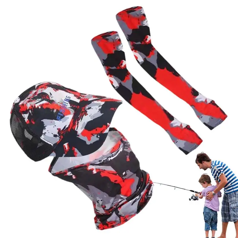 Fishing Hats With Arm Sleeves Sun Protection Neck Flap Hiking Hats Arm Sleeves Outdoor Adjustable Hiking Hat Arm Cover Sun