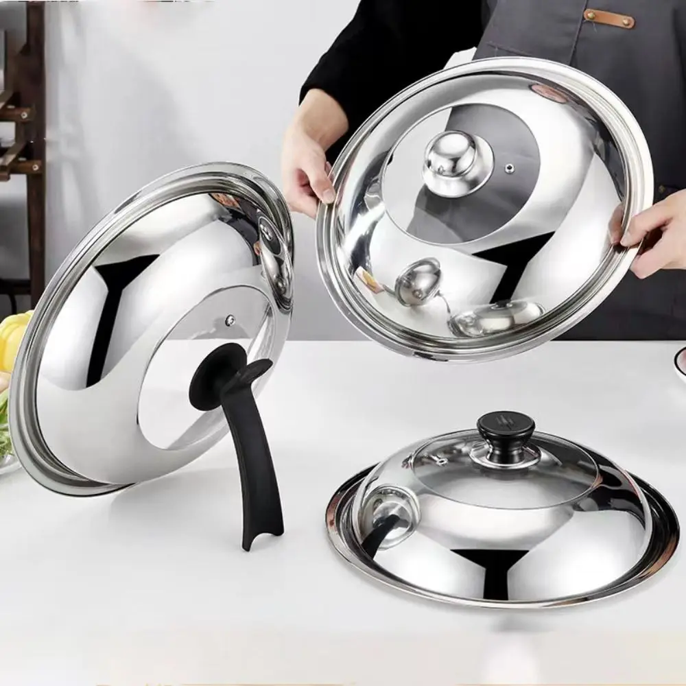 Round 28/30/32/34/36cm Cooking Pot Lid Visible Stainless Steel Pot Cover Combined Anti-scalding Wok Lids Household