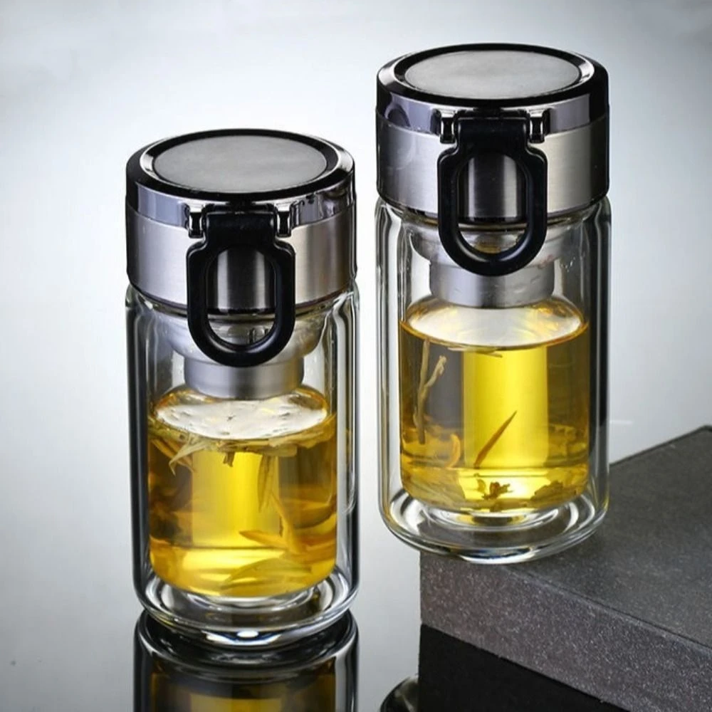 Double-Layer  Tea Cup 240/300ML with Filter s Water Bottle Stainless Lid High Borosilicate Glass Glass Teapot Gift