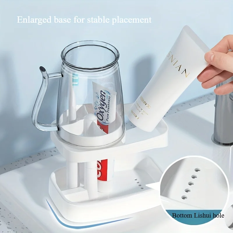 Toothbrush Holder With Cup Self Supporting Space Saver No Power Required Storage Rack For Home Dorm School Bathroom Accessory view 6