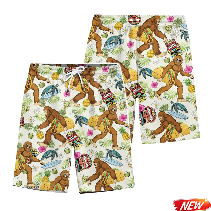 3d Printed Cool Monkey Graphic Beach Shorts Men Hawaiian Tropical Leaf And Gorilla Pattern Swim Trunks Vacation Board Shorts