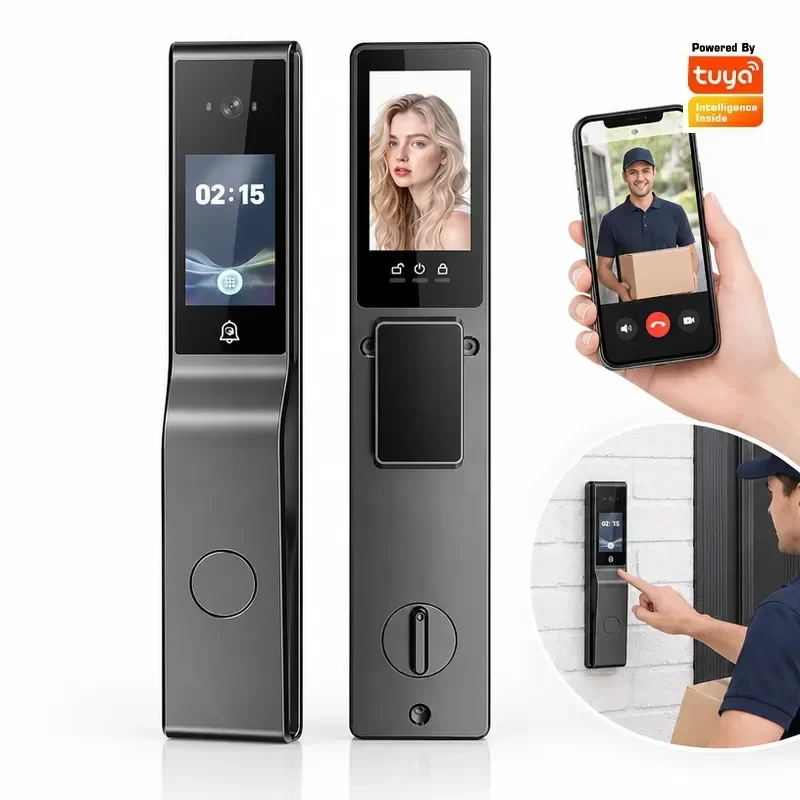 Multi-language Dual-screen Smart Password Door Lock Tuya App Facial Recognition HD Doorbell Villa Security