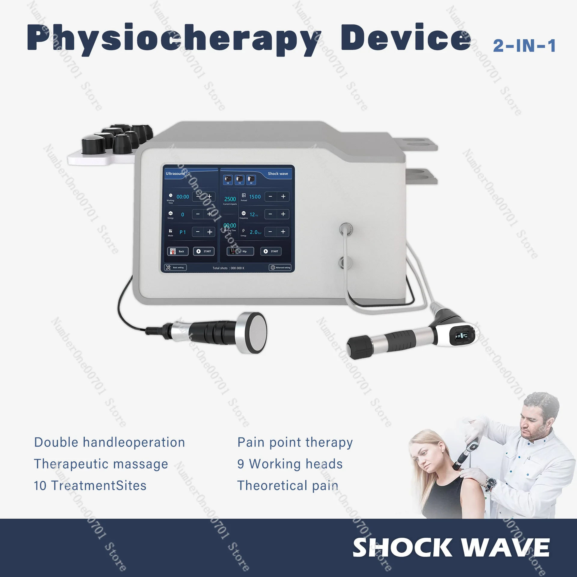 2-In-1 Pneumatic Shock Wave Physiotherapy Apparatus to Relieve Pain Ultrasonic Exercise to Repair Injury