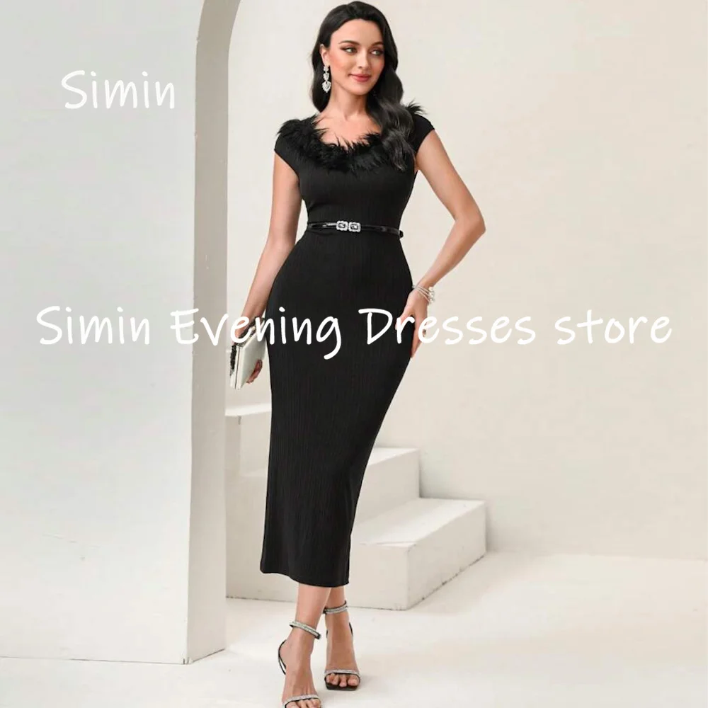 

Simin Satin Mermaid Scoop Neckline Feathers Popular Formal Prom Gown Tea-length Evening Elegant Party dresses for women 2023