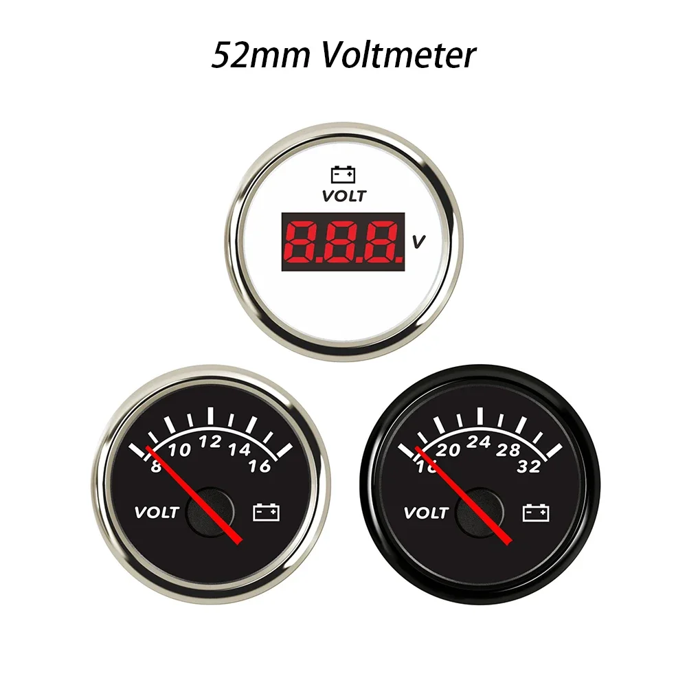 Waterproof 52mm Voltmeter Volt Gauge Meter 8-16V 16-32V 8-32V Signal with Red Backlight for Motorcycle Car Yacht Boat Universal