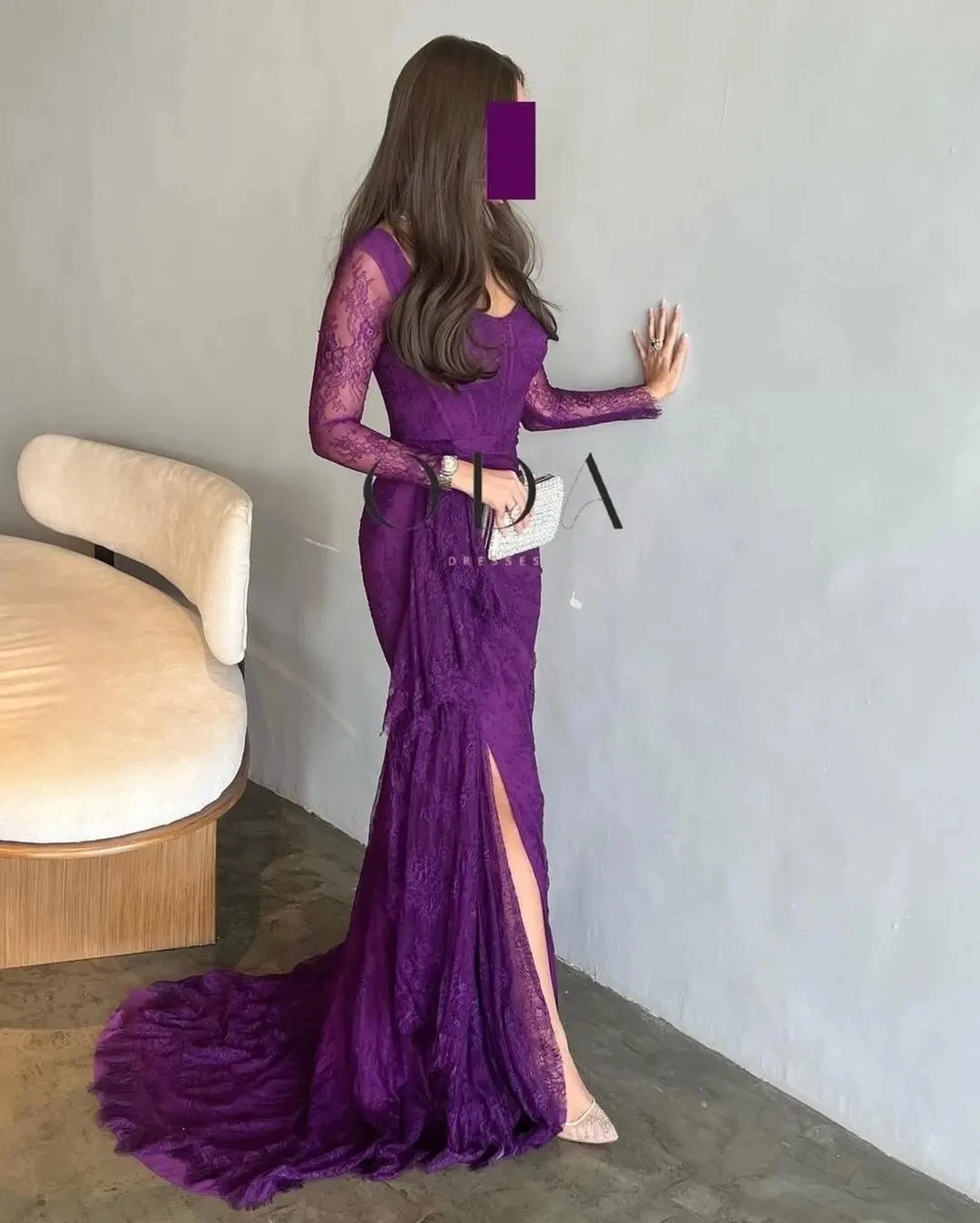 Jirocum luxo roxo renda vestidos de noite pescoço quadrado pura sobreposição sereia vestido para gala vestidos de festa de baile