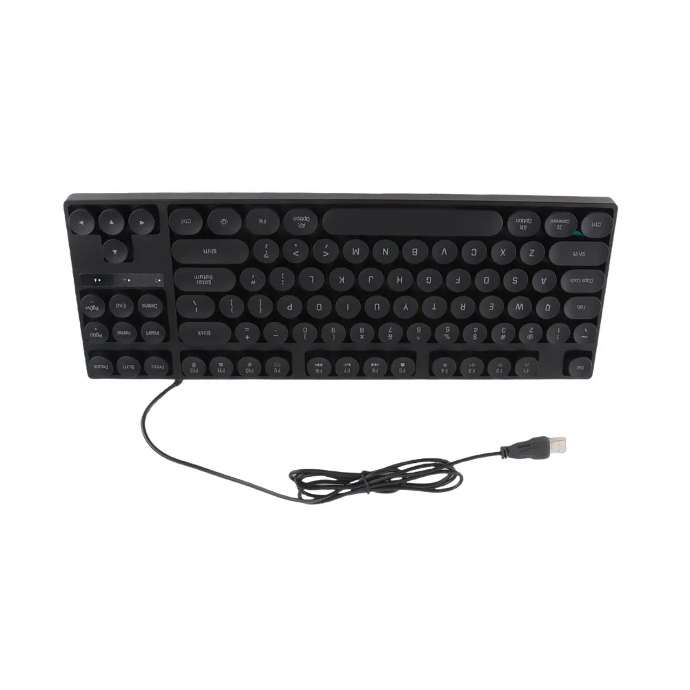 Durable 87 Keys Mechanical Keyboard Colorful Backlit Round Keycaps USB Wired Keyboard Typewriter Keyboard Desktop