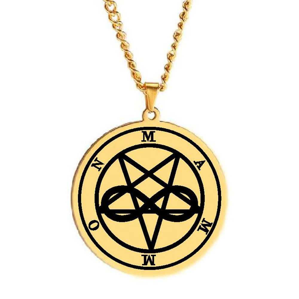 Sigil of Mammon The Star of Earth Pentacle Pentagram Infinite Symbol Amulet Talisman Laser Cut Stainless Steel Pendant Necklace