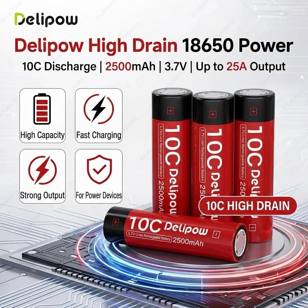 

For 18650 3.7V 2500mAh Rechargeable Li-ion Battery 10C High Discharge Rate Power Cell For Screwdriver Drill Replacement Battery