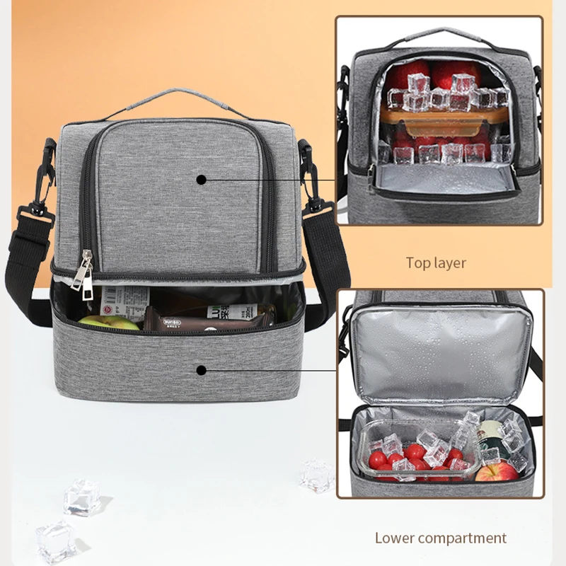 1 قطعة أكياس الغداء المعزولة سعة كبيرة قابلة لإعادة الاستخدام حقيبة تخزين مع حزام الكتف تخزين المواد الغذائية والمشروبات