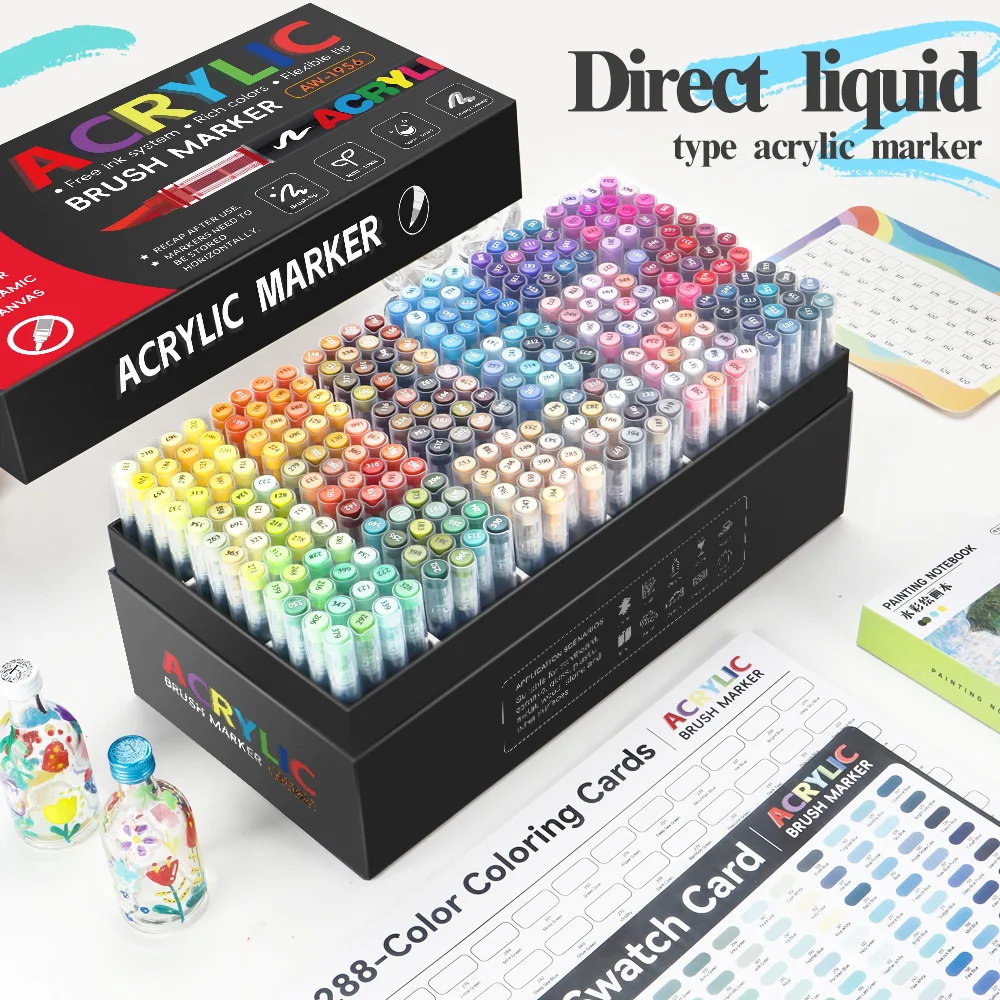 

288 цветов, большая цветная система, художественные маркеры, акриловые маркеры для граффити, рисования для любителей живописи, товары для рукоделия
