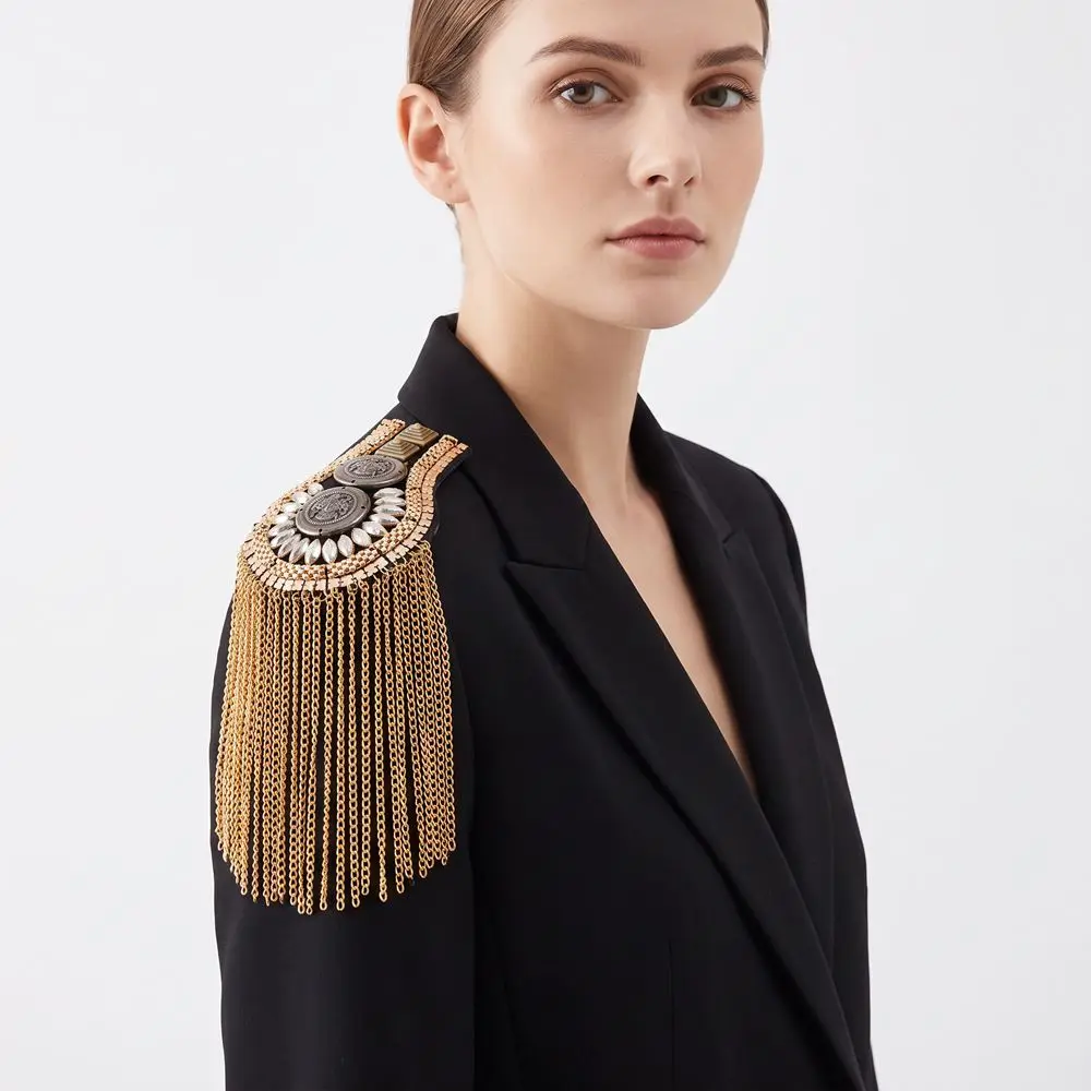 Clothing Accessories Pin Tassel Chain Epaulettes Alloy Metal Tassel Epaulet Cool DIY Gold Brooch Jewelry Suit
