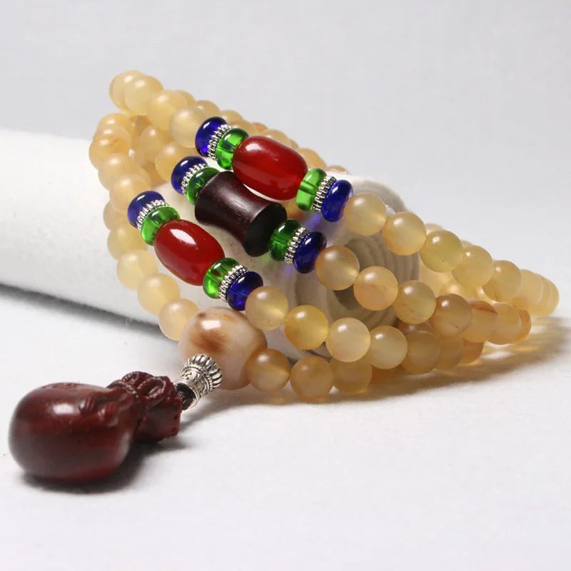 Natural 108-Bead Bracelet Made Of Sheep Horn , Buddhist Prayer Beads,-Type Material