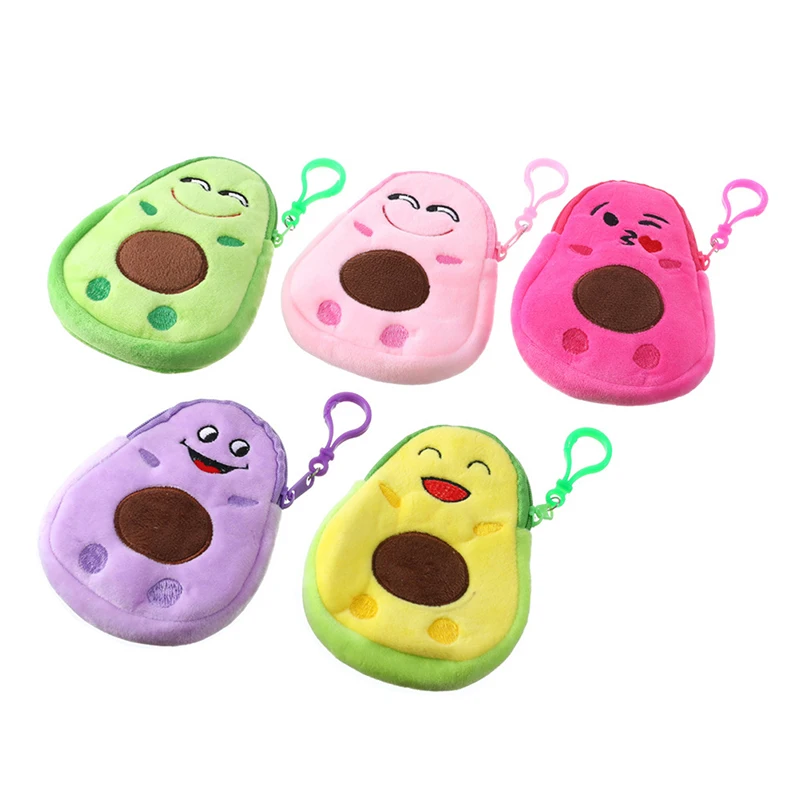 Cartoon Soft Plush Women Coin Purse Cute Avocado Zipper Children Girls Coin Wallet USB Cable Headset Mini Bag Key Wallet