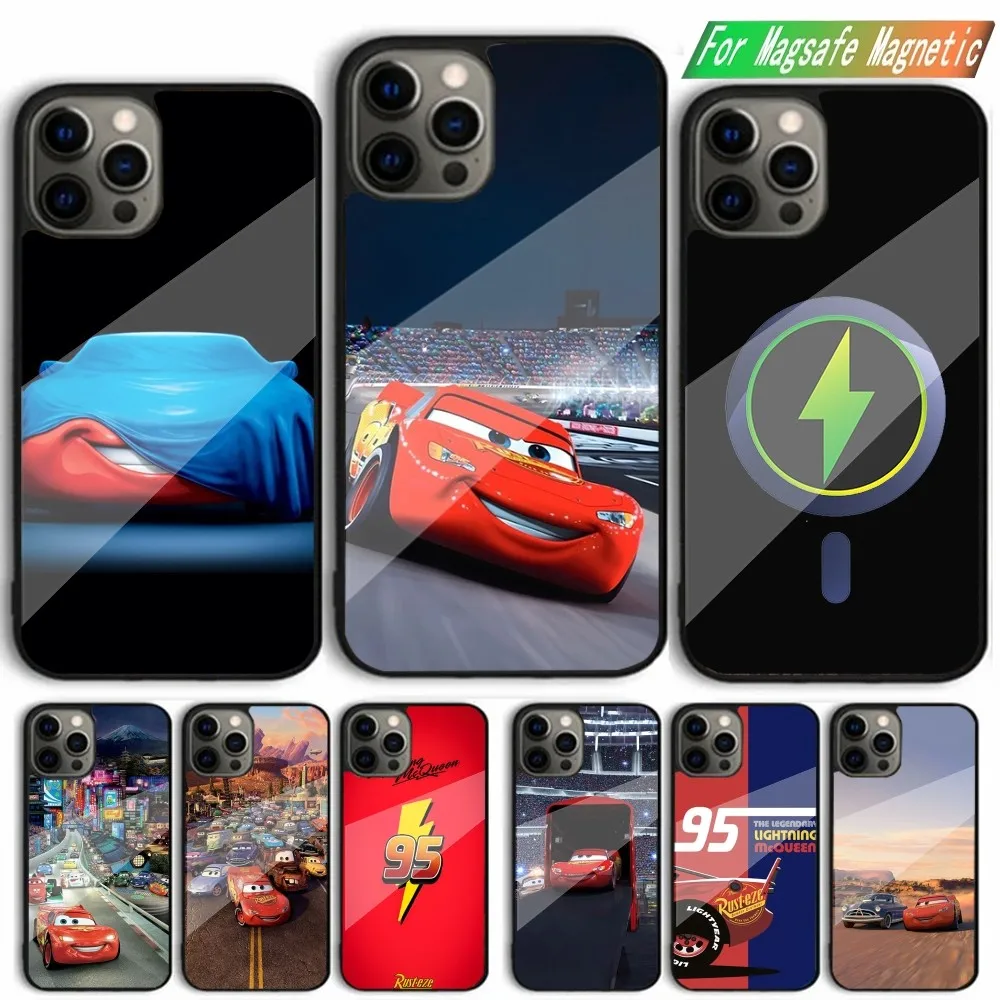 Cars L-Lightning M-McQueen Phone Case For iPhone 15,14,13,12,11,Plus,Pro,Max Mini Magsafe Magnetic Wireless Charging