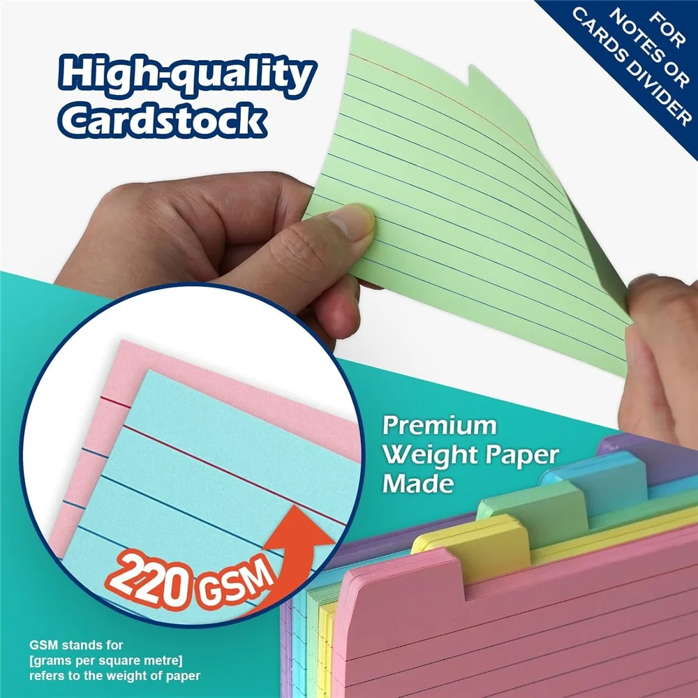 50 قطعة من أوراق ملصقات الفهرس مع علامات التبويب - 5 ألوان، 7.6 × 12.5 سم (2.99 × 4.92 بوصة)، سميكة 220 جرامًا في الثانية، قابلة للكتابة على الوجهين لسهولة الفرز #3