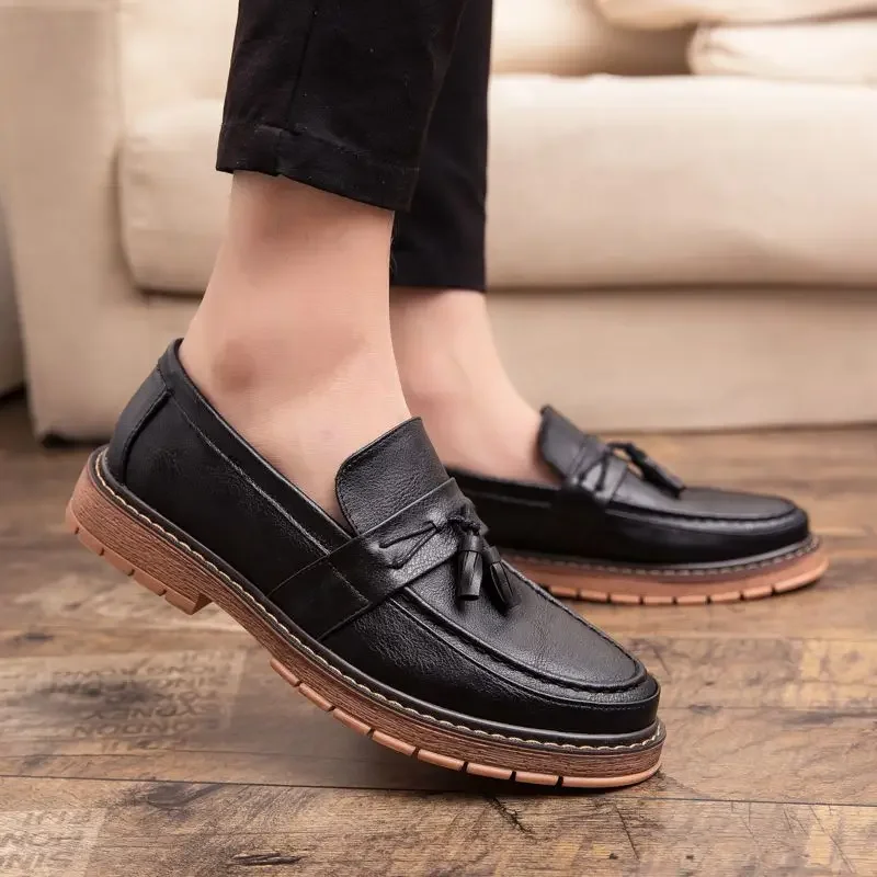 Platform Man Casual Shoe Non Slip and Waterproof Leather Shoes for Men Thick Sole Round Toe Shipping Free Luxury Sale Elegant On