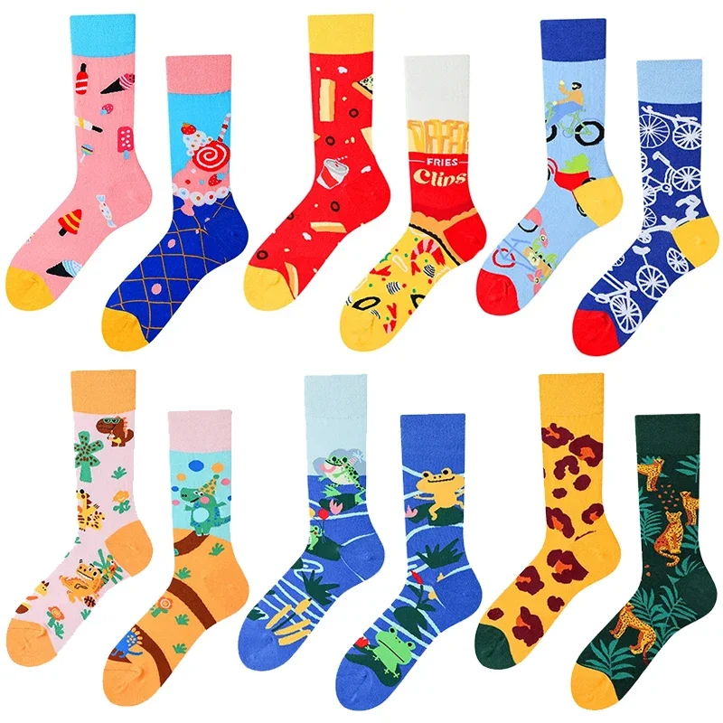 Bestselling Original Design AB Pattern Cotton Socks Asymmetric Mandarin Duck Design Versatile Ins Mid-calf cartoon Socks