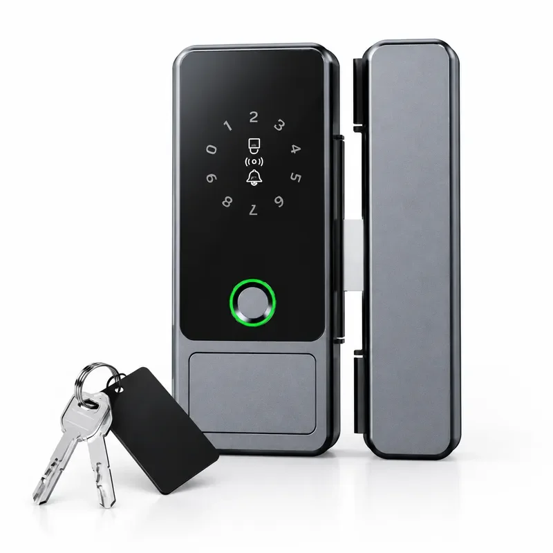 Glass Door Lock Office Fingerprint Electronic Free Opening with Frame Double Opening Access Control Fingerprint Unlocking