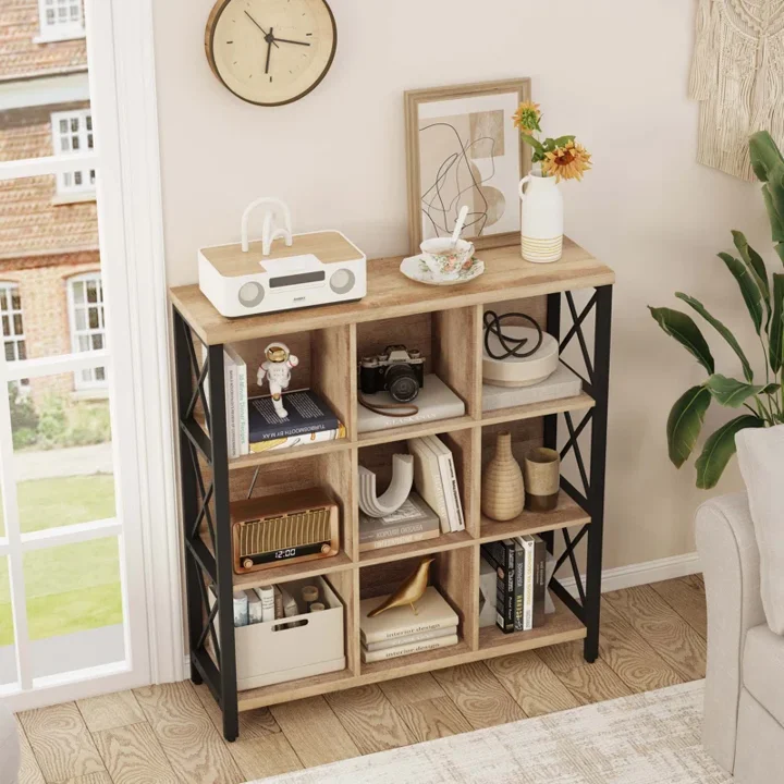 Z DU'S Modern Solid Wood Bookcase, 3X3 Cube Bookshelf, Stable And Durable Structure, Ideal For Living Room StorageZ