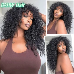 Brazilian Hair Kinky Curly Human Hair Wigs With Bang Full Machine Made 8-30 Inches Water Curly Fringe Wig Remy Hair Natual Color