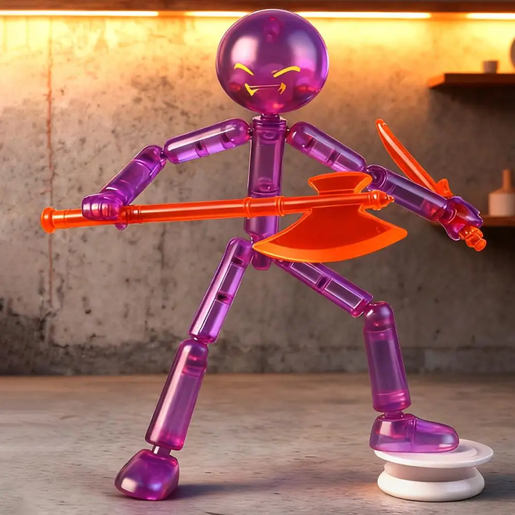 DIY 3D Articulated Stick Figure Toy, Multi-Joint Posable Action Figure with Weapons, Educational Assemble Doll for Kids