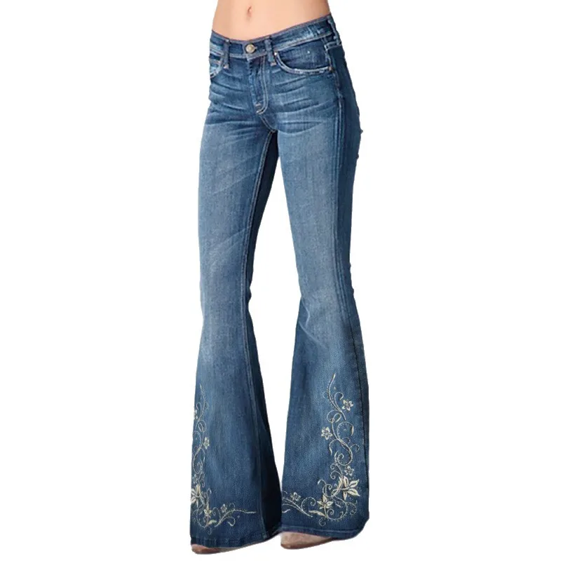 Pantalones acampanados de mezclilla adelgazantes para mujer, estampado Digital, cintura alta, pierna larga, tela de poliéster, estilo dulce fresco, moda 2025