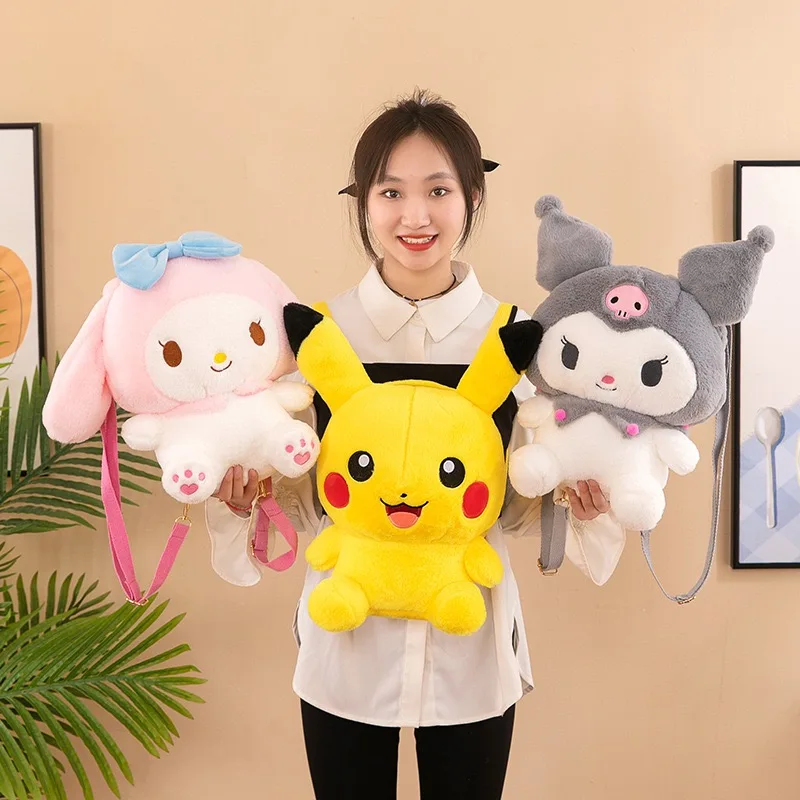 

Плюшевый рюкзак Pokemon Pikachu Kawaii Sanrio Kuromi My Melody Cinnamoroll, плюшевая сумка-мессенджер, подарок на день рождения для мальчиков и девочек