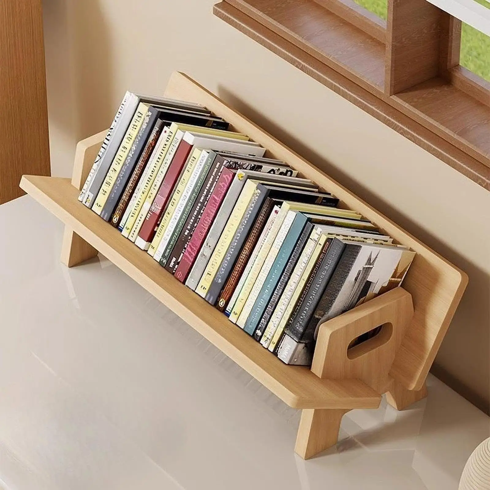 Wooden Tabletop Bookshelf Bookcase Disc Shelf for Magazines Office Bedroom