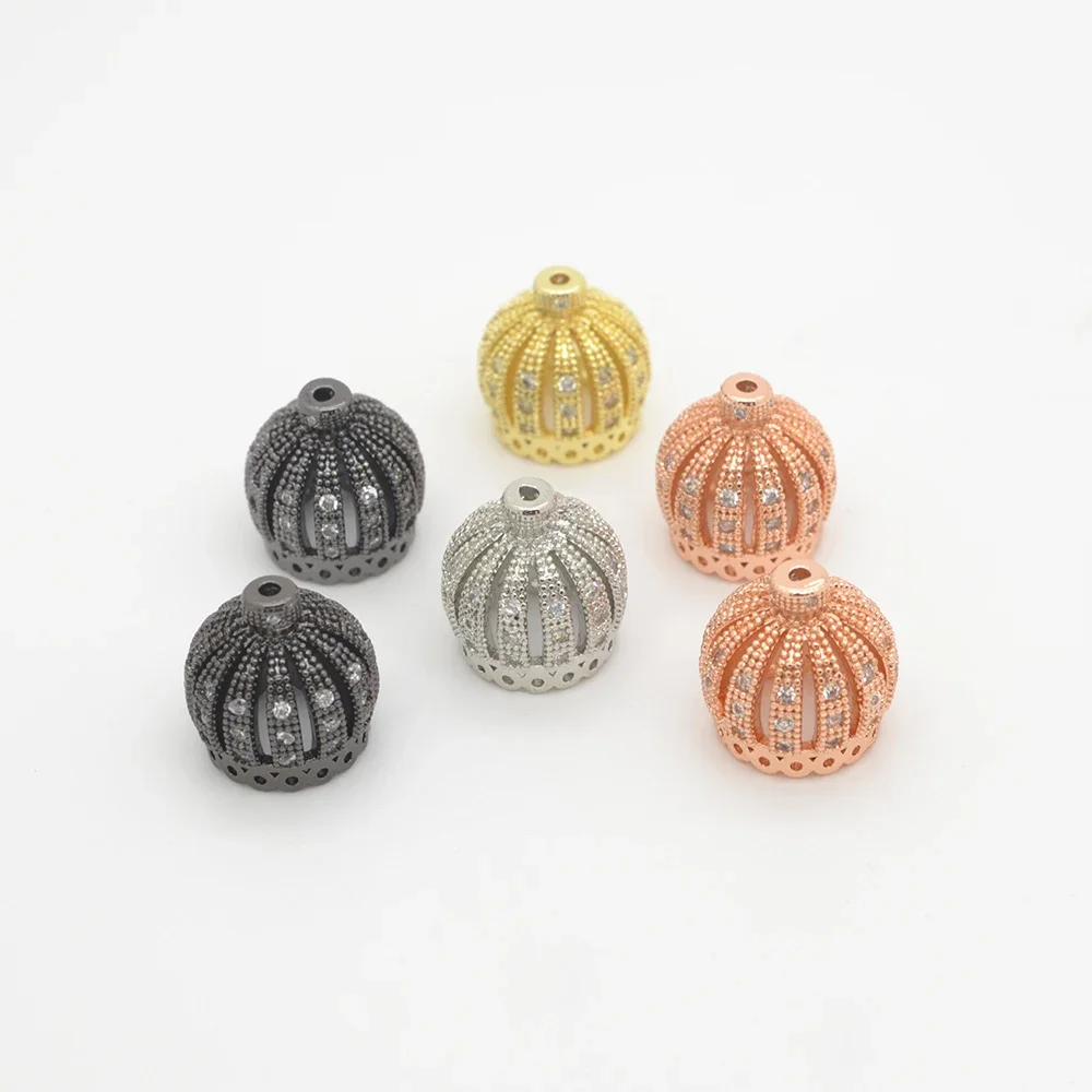 2 Pieces Crown Spacer Beads for DIY Chain Bracelet Necklace Jewelry Making Parts Pave Inlay Zircon Brass Accessories Wholesale
