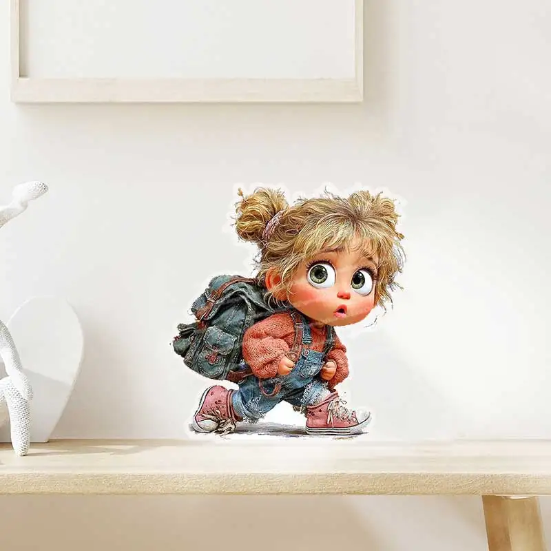 Big-Eyed Overalls Girl Stickers for Room Wall Travel Luggage Laptop Notebook Guitar Slide - Cute Cartoon Decals AA546