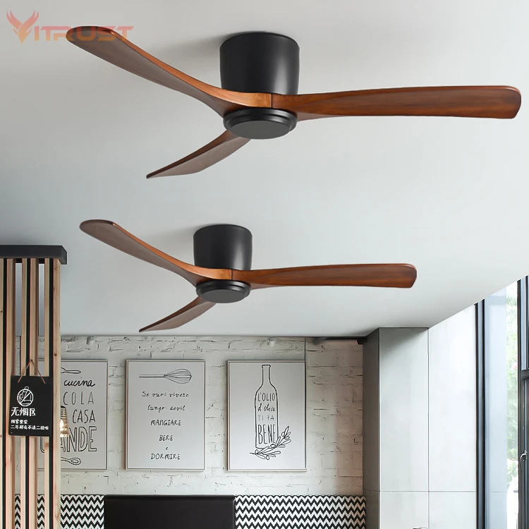 Nordic Frequency Conversion Wooden Ceiling Fan Home Decorative Ceiling Fan with 3 Solid Wooden Fan Blade Support 110-240V