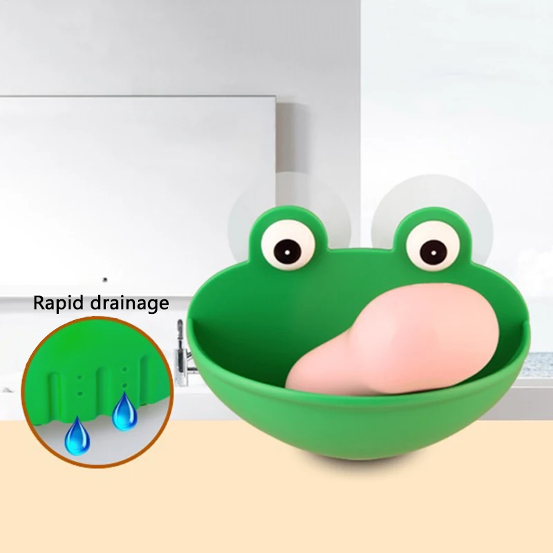 1pc Soap Dish Holder Abs Durable With Suction Cups Frogs Shaped Soap Case Household Accessory Kitchen Bathroom