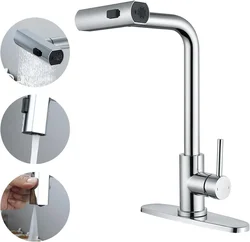 3 Modes Waterfall Kitchen Faucet Stream Sprayer Stainless Steel Hot Cold Single Hole Deck Mounted Water Sink Mixer Wash Tap