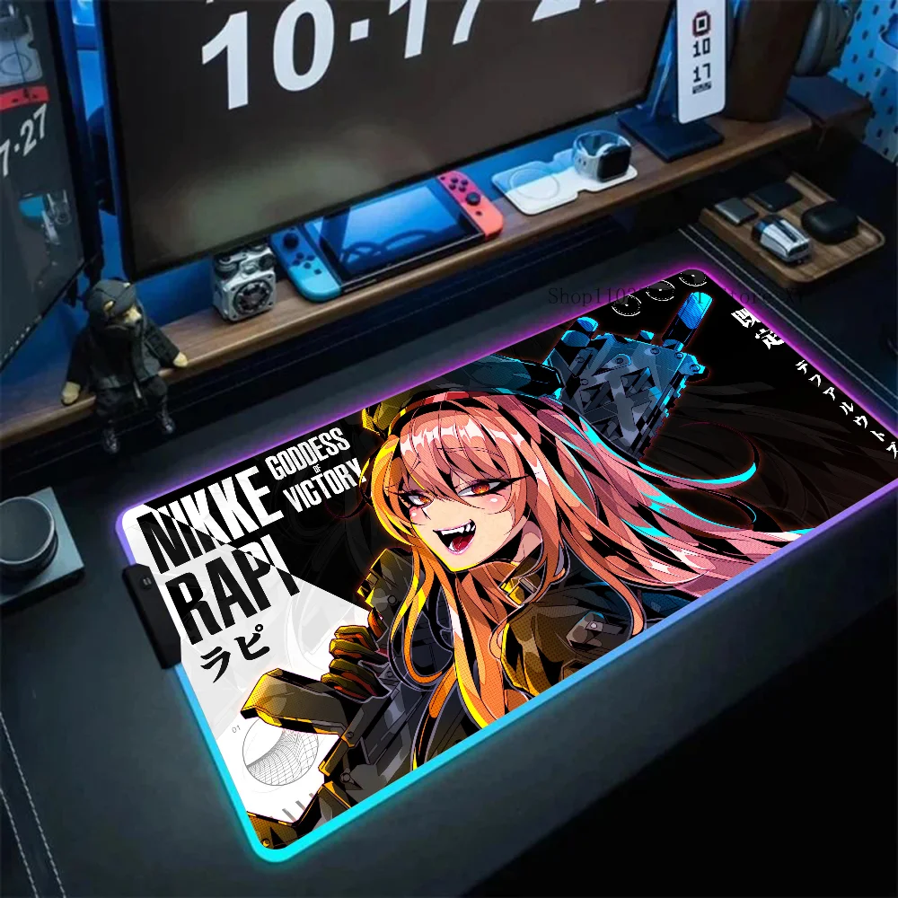 Rapi Nikke Goddess Of Victory Mousepad XXL RGB Gaming Mouse Pads HD Black Gamer Accessories Large LED