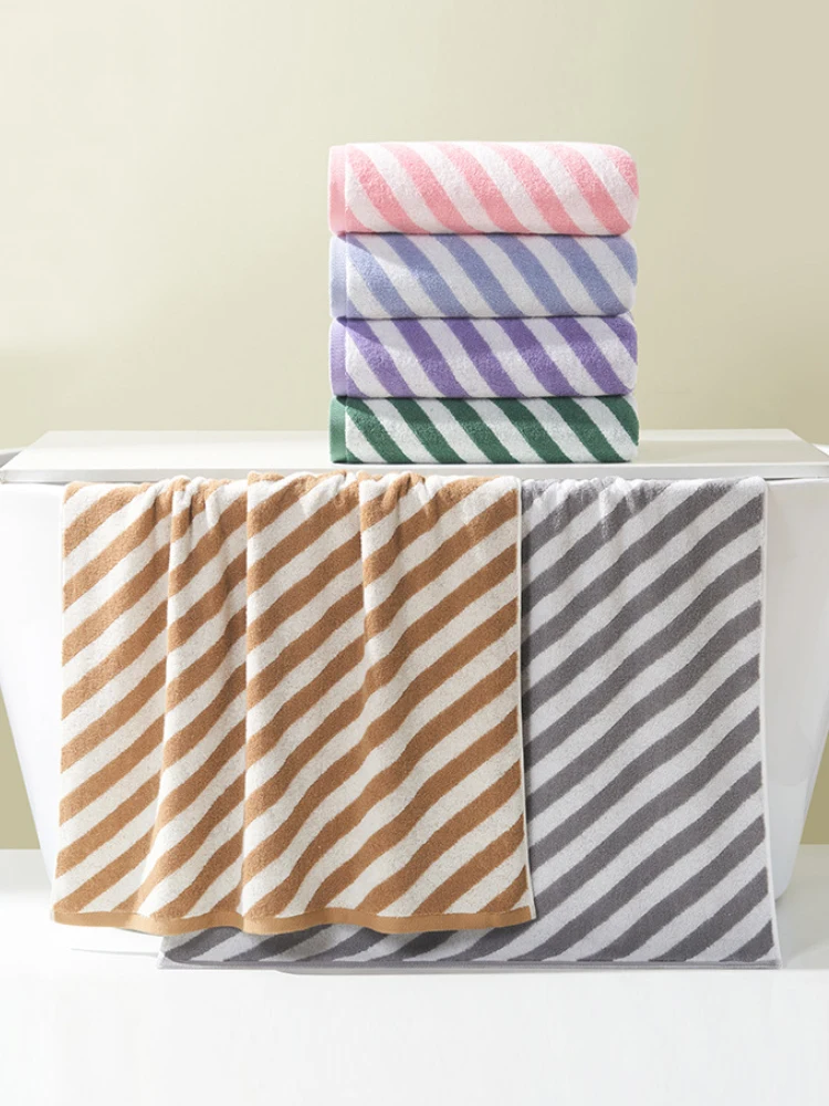 

Thiened Pure Cotton Embroidered Bath Towel Soft Absorbent Diagonal Stripe Multi-Color Adult Bath Towel Home Textile