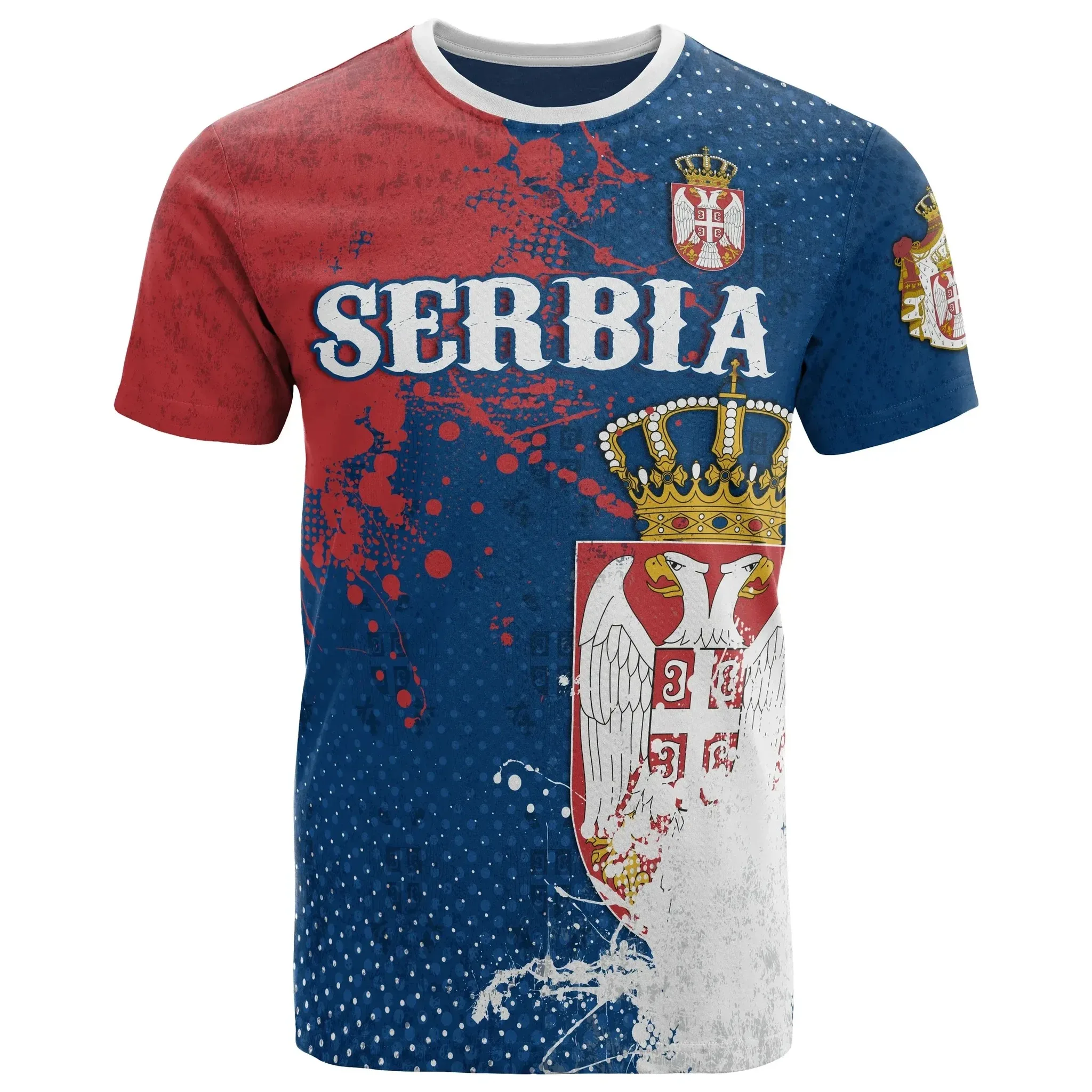 Men's Large Loose T-shirt Serbian Men's Women's Casual T-shirt Flag of Serbia National Emblem 3D Printing Fashion Crew Neck Tops