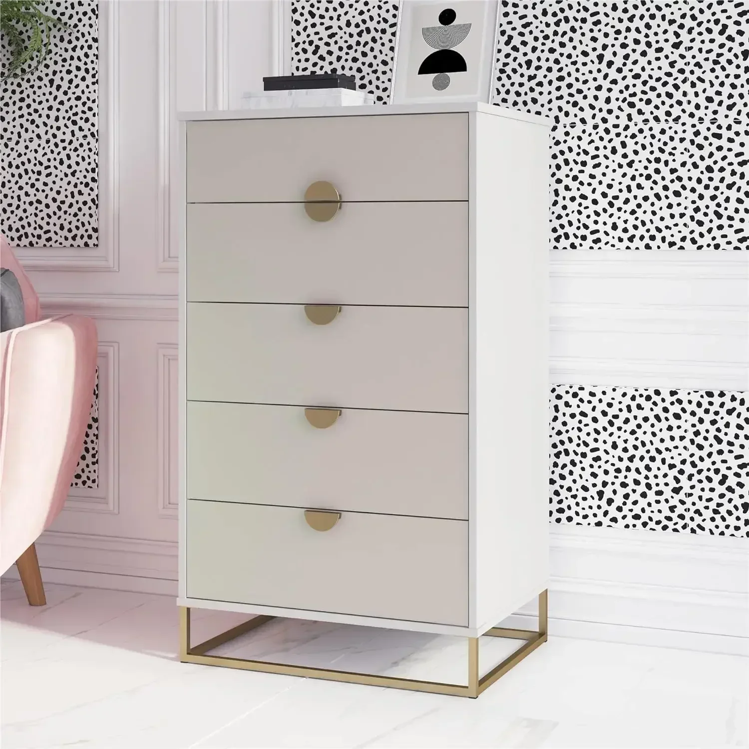 Cómoda con cajones Novofree Kelly-5, blanco/taupe