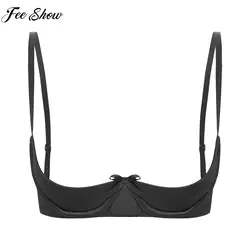 Sujetador de Copa Abierta Sexy para mujer, lencería de satén, pezones expuestos, Brace de pecho, correas ajustables, ropa interior con aros, ropa de dormir