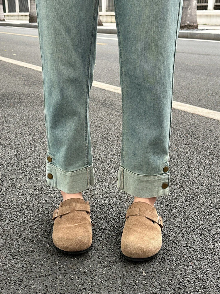 

Женские джинсы с высокой талией, свободного кроя, широкие, больших размеров, летние, светлые, повседневные, прямого кроя, длиной 7/8