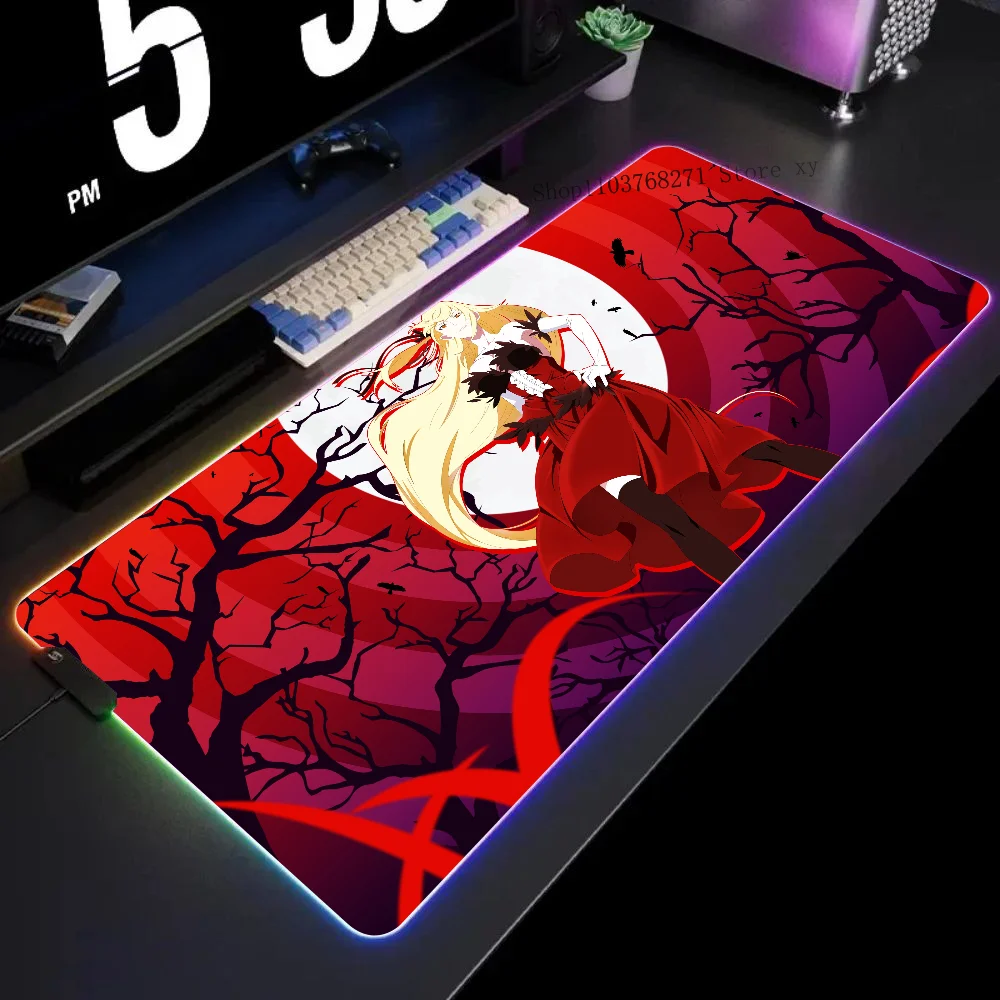 

Oshino Shinobu Monogatari Series Mousepad XXL RGB Gaming Mouse Pads HD Black Gamer Accessories Large LED