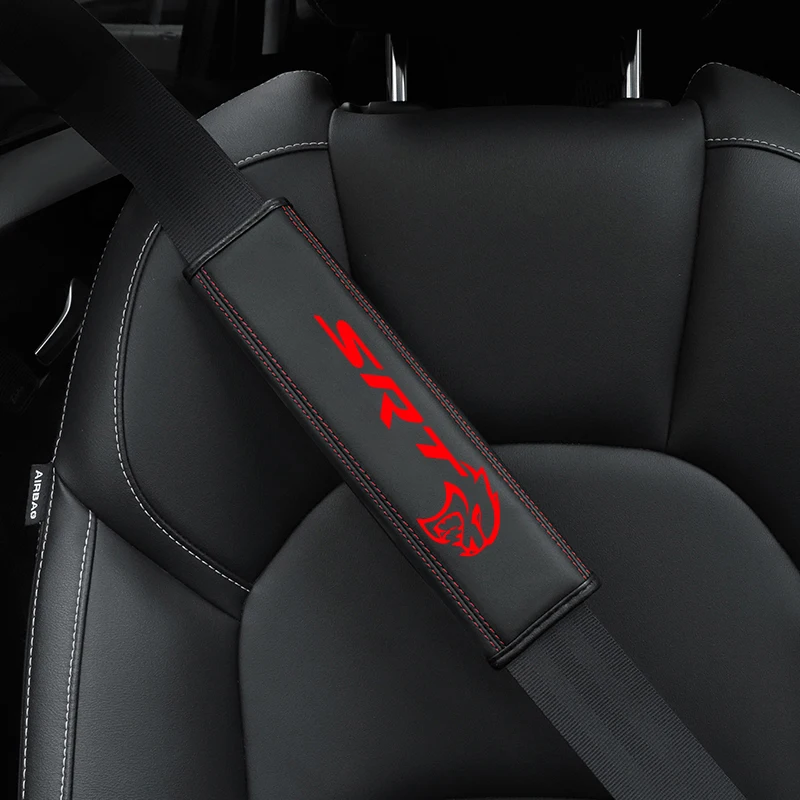 Top leather material automotive seat belt cover shoulder protector For Dodge SRT Logo Accessories