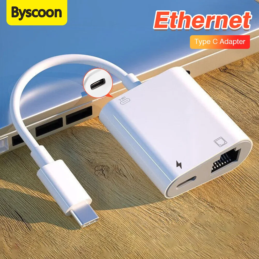 Byscoon Network Card Type-C to RJ45 Port PD Charging Ethernet Converter Adapter OTG Stable Connection For Mobile Phone Tablet