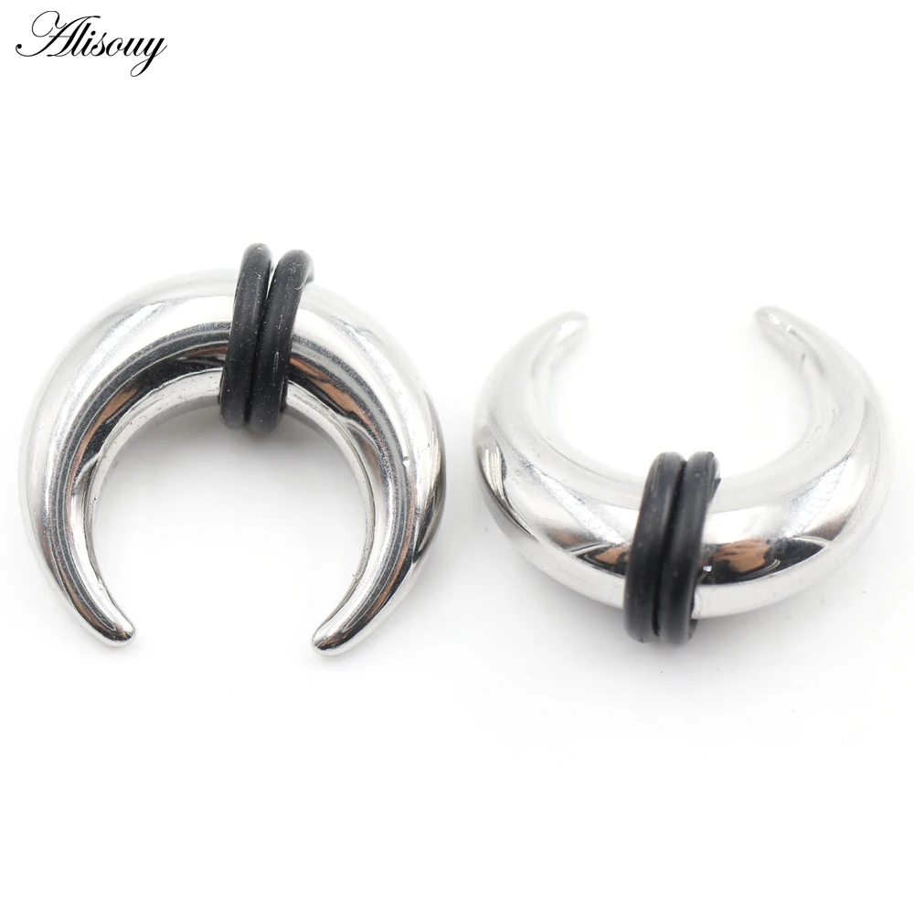 2Pieces C Shape Buffalo Horn Stainless Steel Ear Taper Stretcher Expander Septum Captive Tragus Cartilage Piercing Body Jewelry