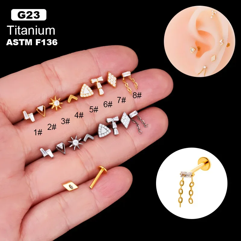 

1pc New G23 Titanium Flat Studs Lip Stud Earring for Women 1.2*8mm Piercing Sutd Earrings for Teens Ear Cuffs