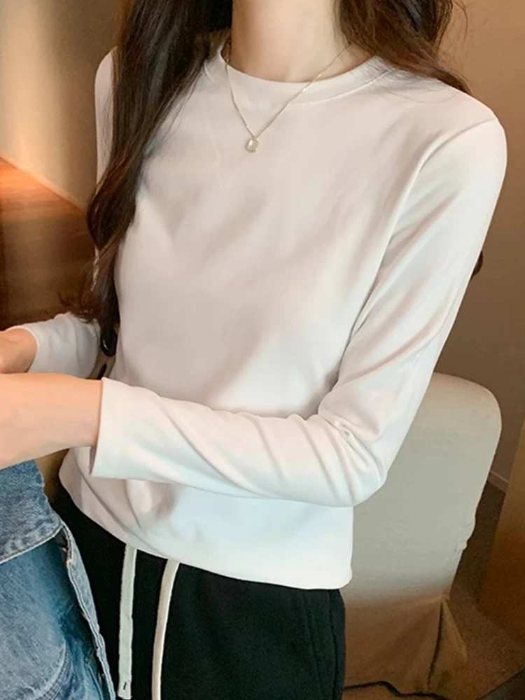 Slim Fit Long Sleeve T-Shirt Women's Base Shirt Sweet And Spicy Short Style Inner Wear Early Autumn Chic Top Cotton Polyester...