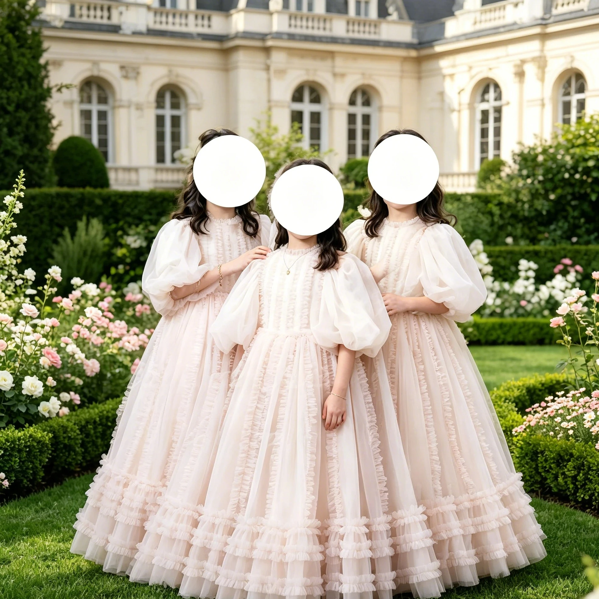 

Customized Pink Flower Girl Dress for Wedding Tulle 3/4 Sleeve Pleated Puffy Kids Birthday Party Bridesmaid First Communion Gown