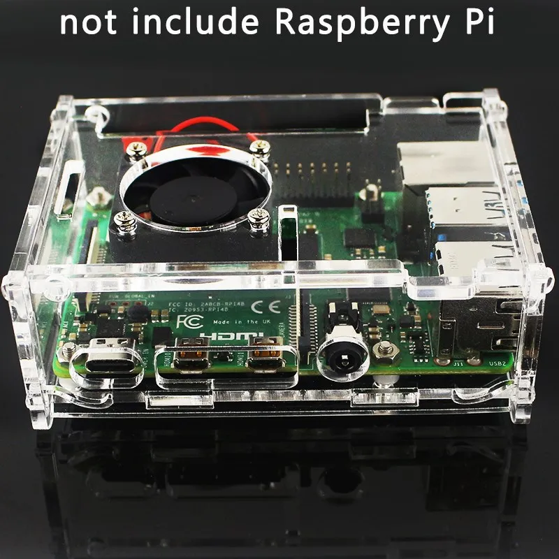 Boîtier en acrylique pour Raspberry Pi 4 modèle B, boîtier Transparent compatible avec ventilateur de refroidissement et LCD de 3.5 pouces pour