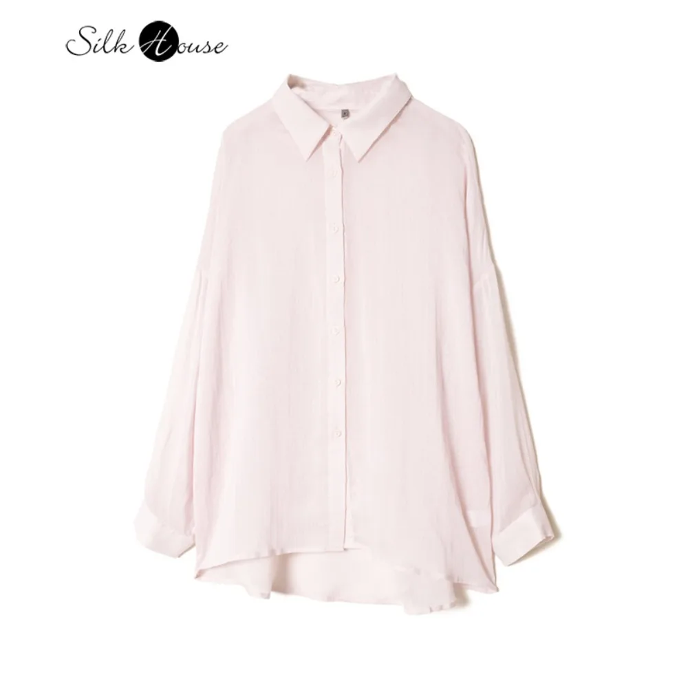 2026 Primavera da donna New Pink Stripe Fashion Skin Friendly 72.8% Seta di gelso naturale Camicia a maniche lunghe versatile in cotone 27,2%