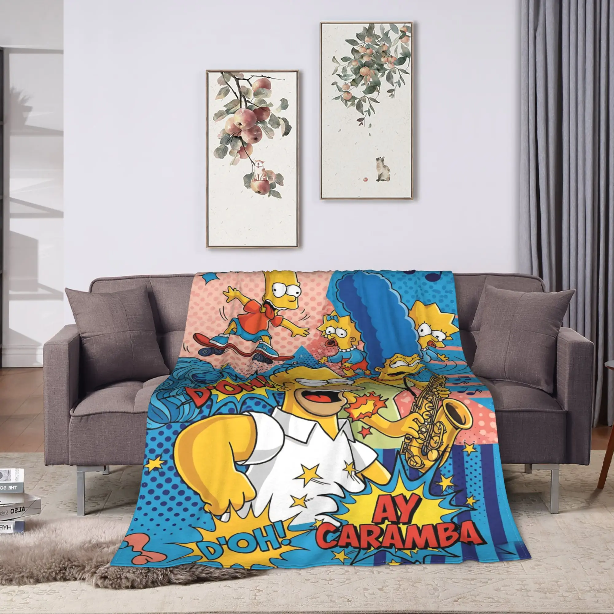 Dynamic Anime Family Vivid Portrait Flannel Blanket The Simpsoned Soft Durable Throw Blanket for Living Room Bedspread Bed Cover